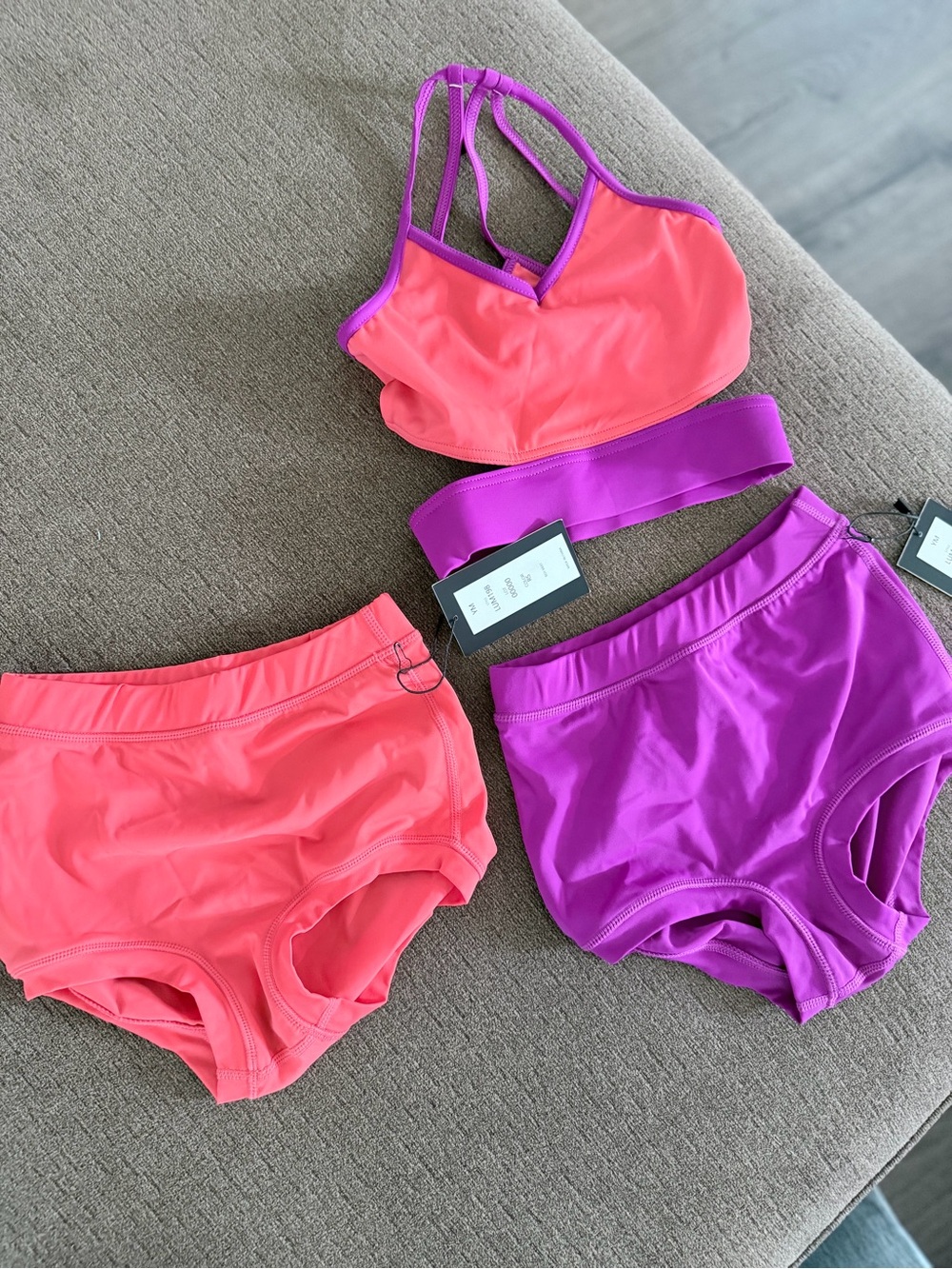 Two-Tone Coral & Purple Sports Bralette and Bottoms Set
